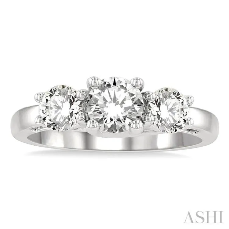 1 1/2 Ctw Past, Present and Future Round Cut Diamond Precious Ring in 14K White Gold