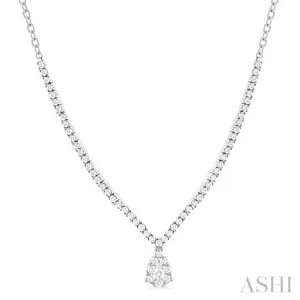 1 ctw Pear Drop Round Cut Diamond Necklace in 14K White Gold