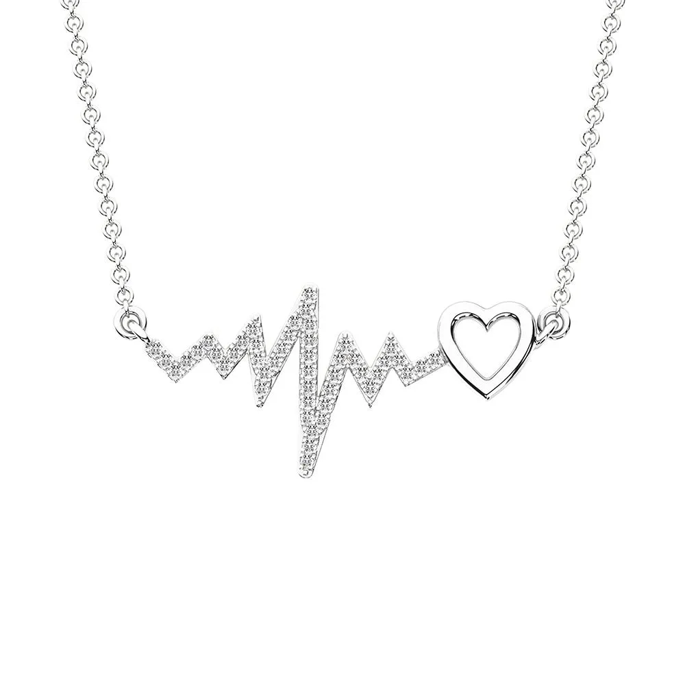 10K White Gold 1/6 Ct.Tw. Diamond Heartbeat Necklace