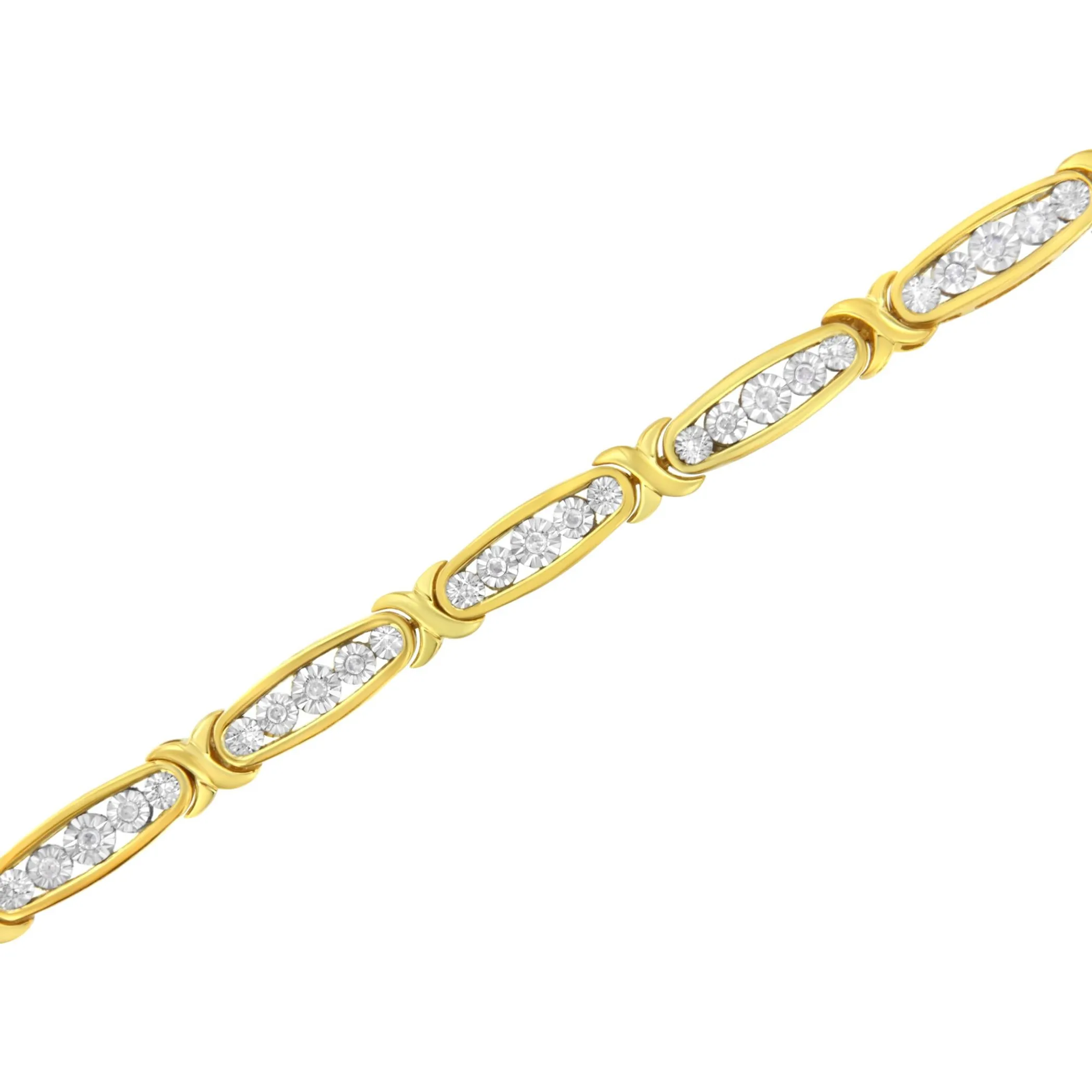 10K Yellow Gold Plated .925 Sterling Silver 1/4 cttw Channel Set Round Diamond X Link Bracelet (I-J Color, I2-I3 Clarity) - Size 7.25"