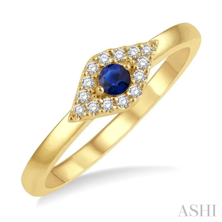 1/10 Ctw Evil Eye Round Cut Diamond & 2.60 MM Sapphire Precious Ring in 14K Yellow Gold