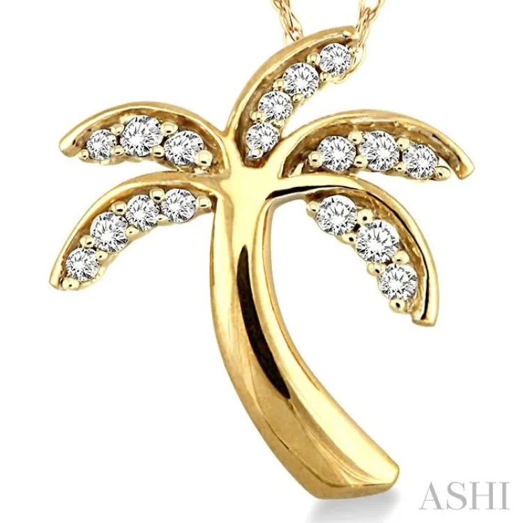 1/10 Ctw Palm Tree Single Cut Diamond Pendant in 14K Yellow Gold with Chain