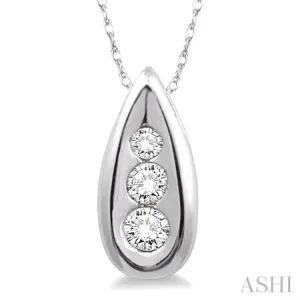 1/10 Ctw Pear Shape Round Cut Diamond Pendant in 14K White Gold with Chain