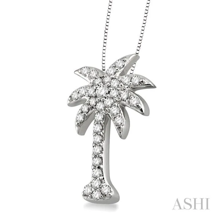 1/2 Ctw Round Cut Diamond Palm Tree Pendant in 14K White Gold with Chain