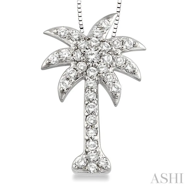 1/2 Ctw Round Cut Diamond Palm Tree Pendant in 14K White Gold with Chain