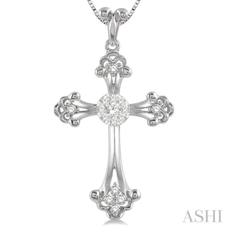 1/4 Ctw Art Deco Lovebright Round Cut Diamond Cross Pendant in 14K White Gold with chain