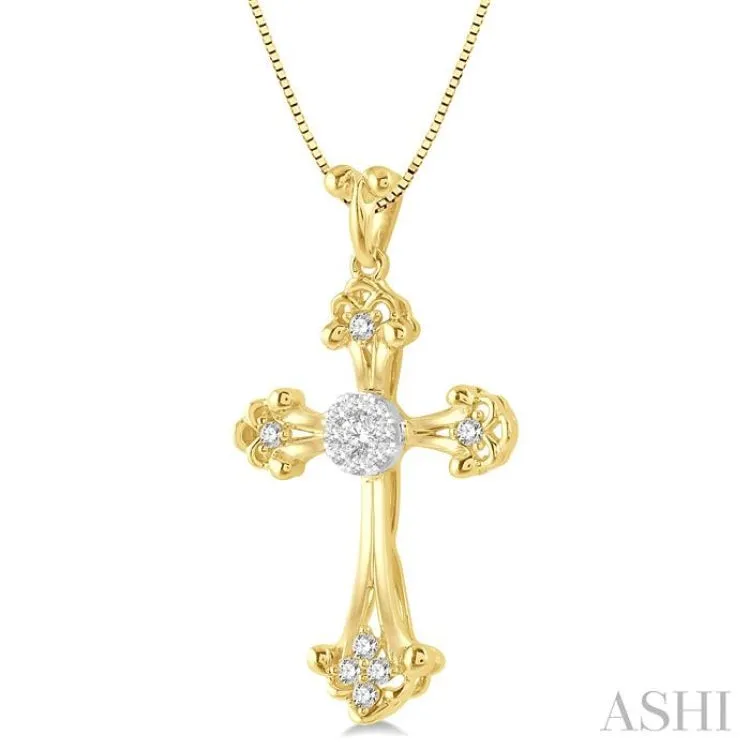 1/4 Ctw Art Deco Lovebright Round Cut Diamond Cross Pendant in 14K Yellow and White Gold with chain