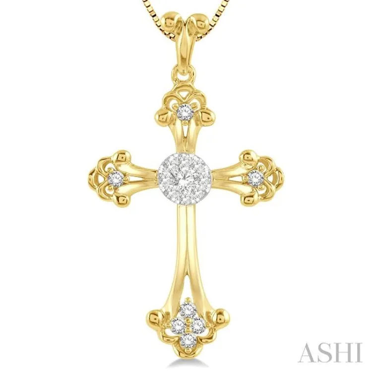 1/4 Ctw Art Deco Lovebright Round Cut Diamond Cross Pendant in 14K Yellow and White Gold with chain