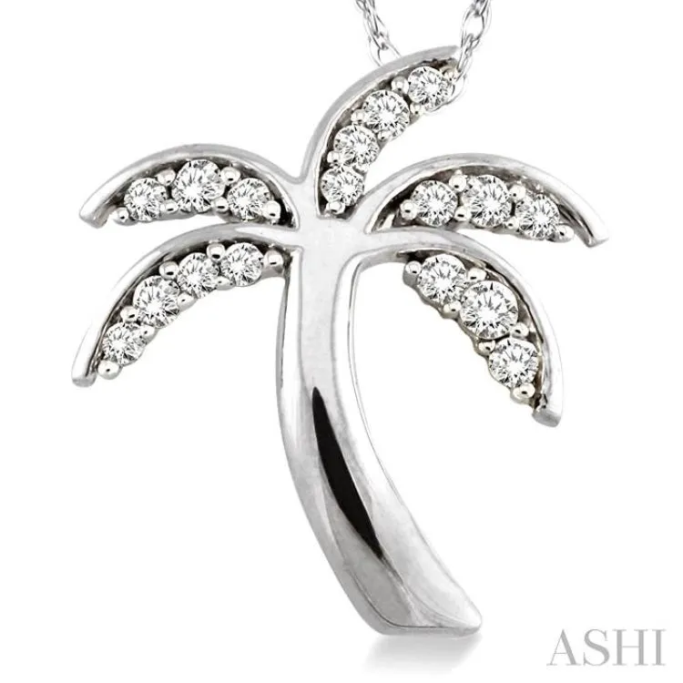 1/4 Ctw Palm Tree Round Cut Diamond Pendant in 14K White Gold with Chain