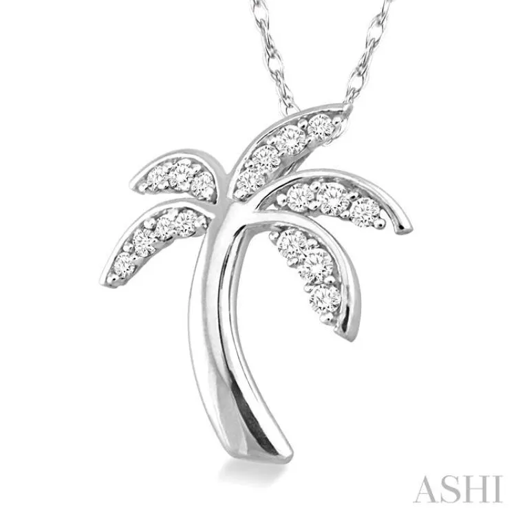 1/4 Ctw Palm Tree Round Cut Diamond Pendant in 14K White Gold with Chain