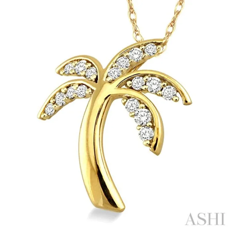 1/4 Ctw Palm Tree Round Cut Diamond Pendant in 14K Yellow Gold with Chain