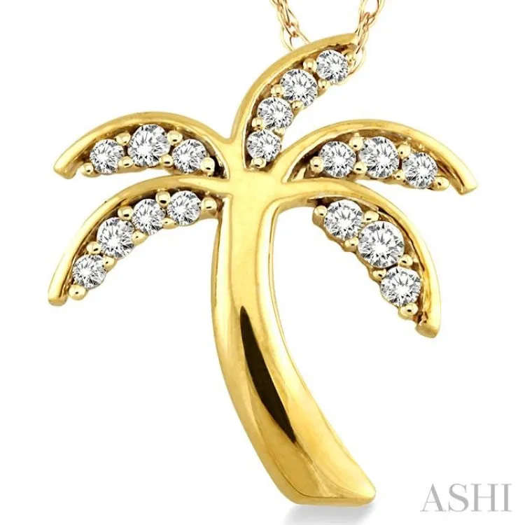 1/4 Ctw Palm Tree Round Cut Diamond Pendant in 14K Yellow Gold with Chain