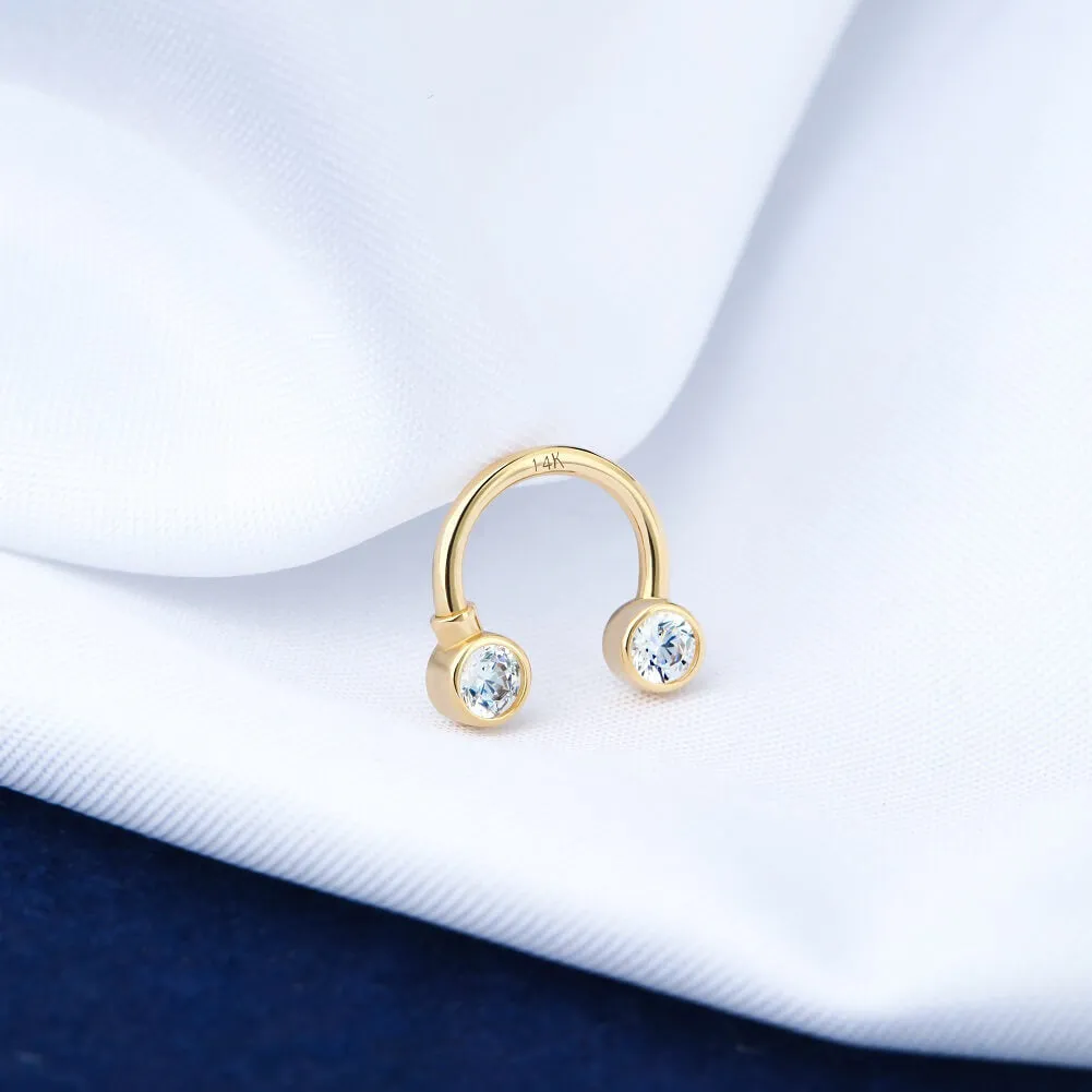 14K Gold CZ Horseshoe Septum Ring 16G Daith Helix Earring