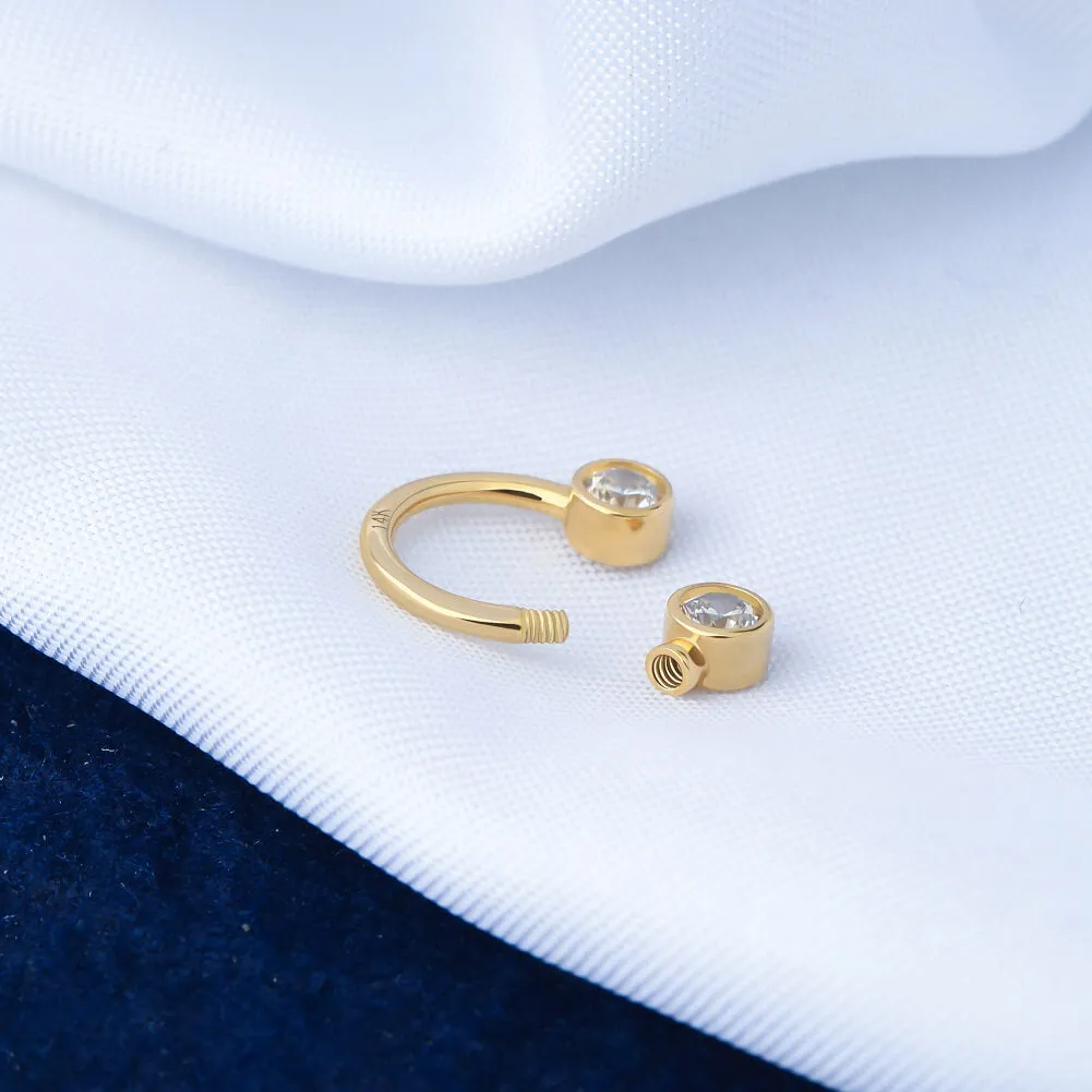 14K Gold CZ Horseshoe Septum Ring 16G Daith Helix Earring