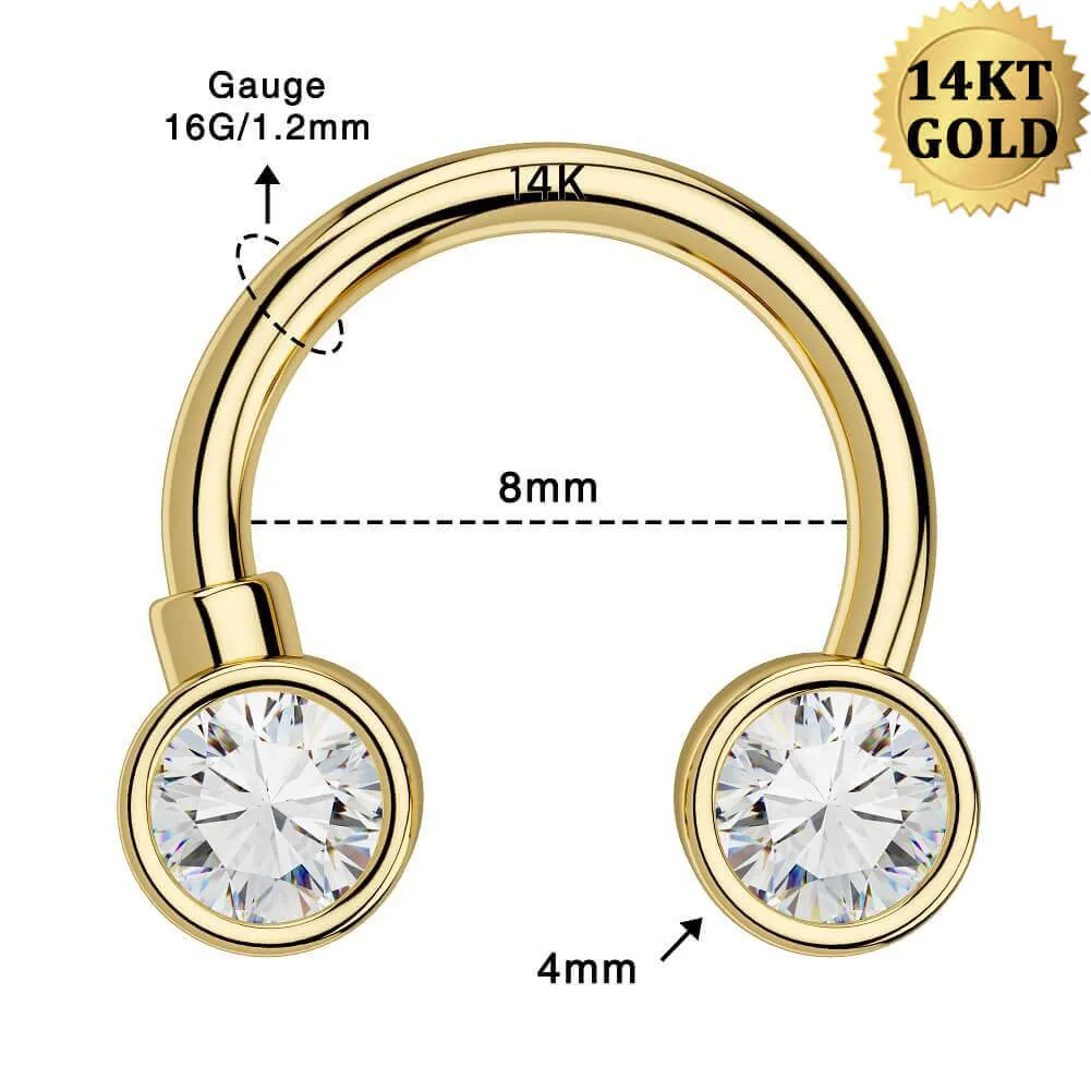 14K Gold CZ Horseshoe Septum Ring 16G Daith Helix Earring