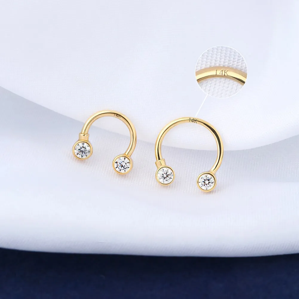 14K Gold CZ Horseshoe Septum Ring 16G Daith Helix Earring