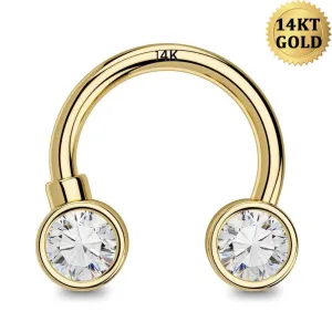 14K Gold CZ Horseshoe Septum Ring 16G Daith Helix Earring