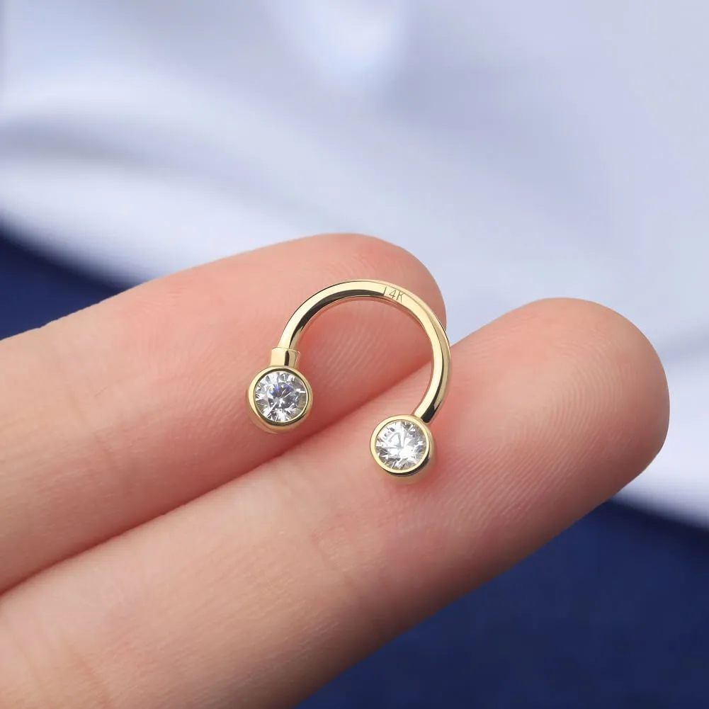 14K Gold CZ Horseshoe Septum Ring 16G Daith Helix Earring