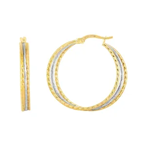 14K Gold Yellow And White Finish Hoop Earrings, Diameter 30mm