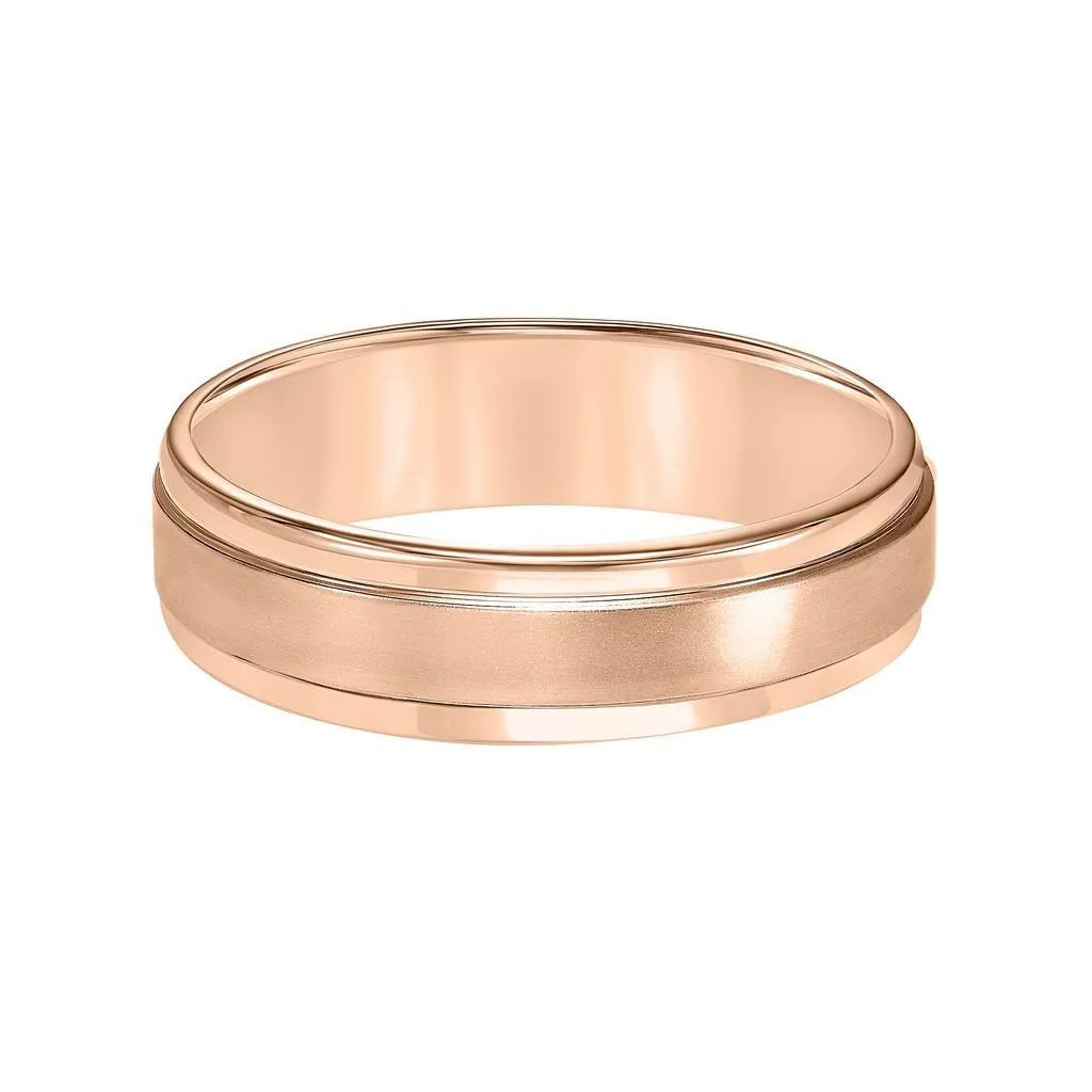 14k Rose Gold Brushed Finished Wedding Ring with Polished Edges - 4mm - 8mm