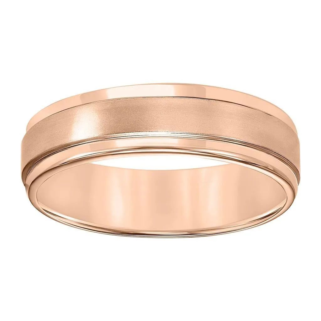 14k Rose Gold Brushed Finished Wedding Ring with Polished Edges - 4mm - 8mm