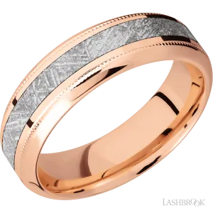 14K Rose Gold with Polish , Polish Finish and Meteorite Inlay - 7MM