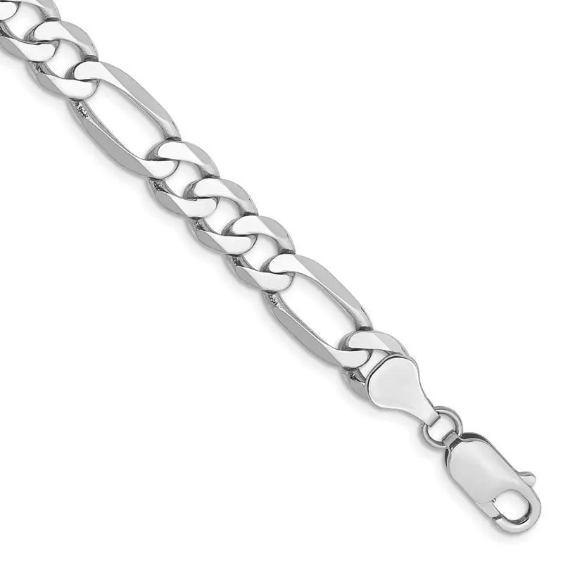 14K White Gold 9 inch 7mm Flat Figaro with Lobster Clasp Chain Bracelet