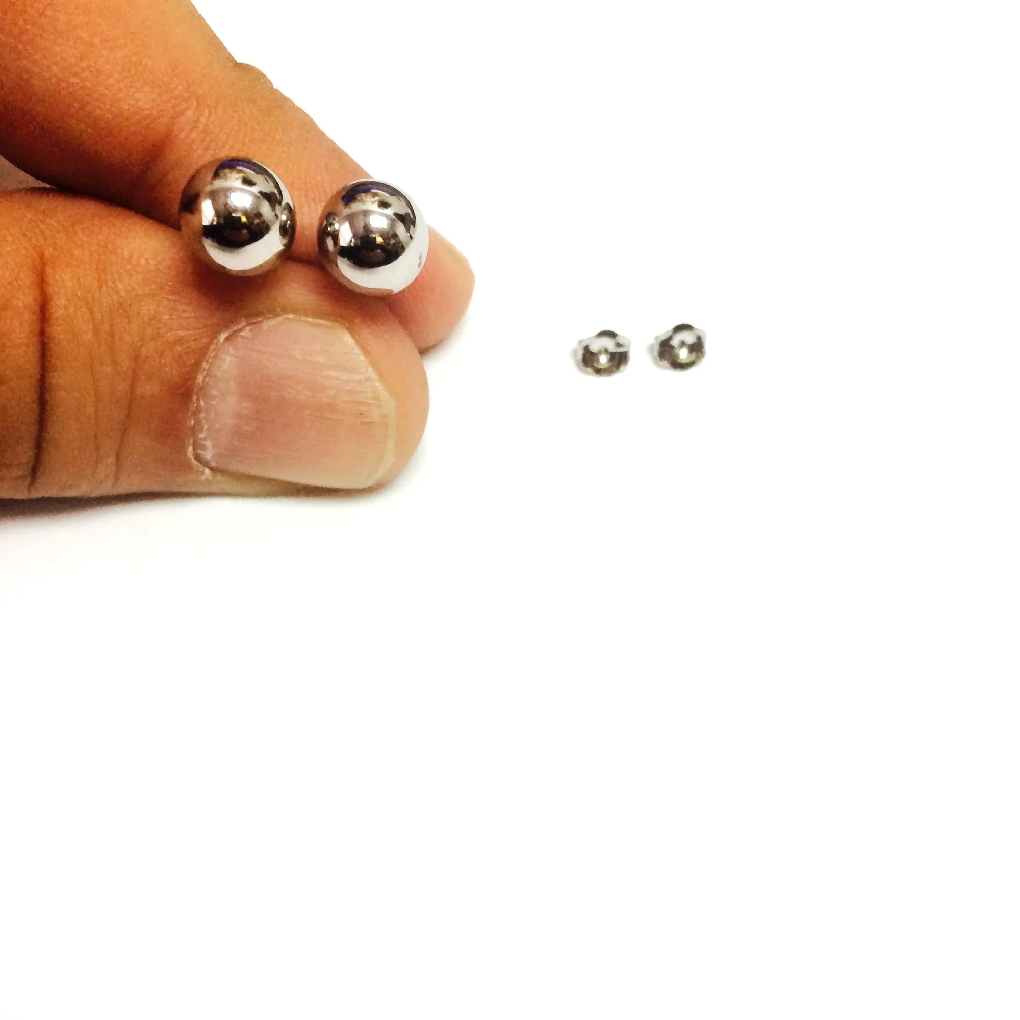 14K White Gold Ball Stud Earrings