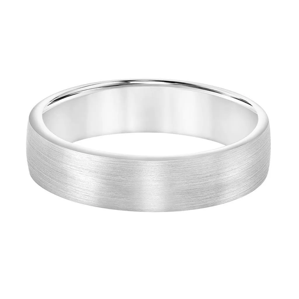 14k White Gold Brushed Finish Women's Wedding Ring with Rolled Edges - 5.5mm