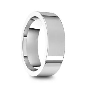 14k White Gold Men's Flat Ring with Polished Finish - 5mm - 10mm