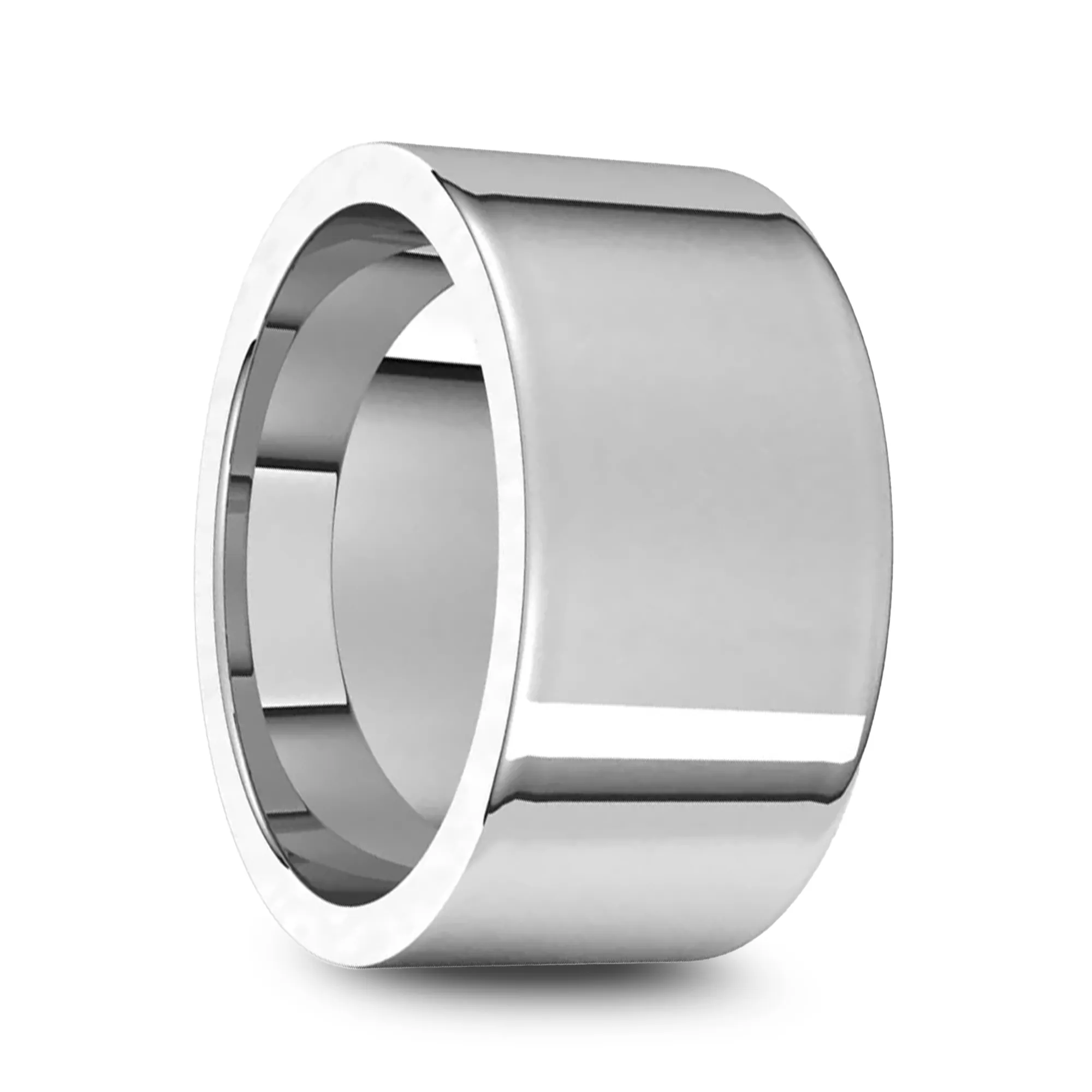 14k White Gold Men's Flat Ring with Polished Finish - 5mm - 10mm