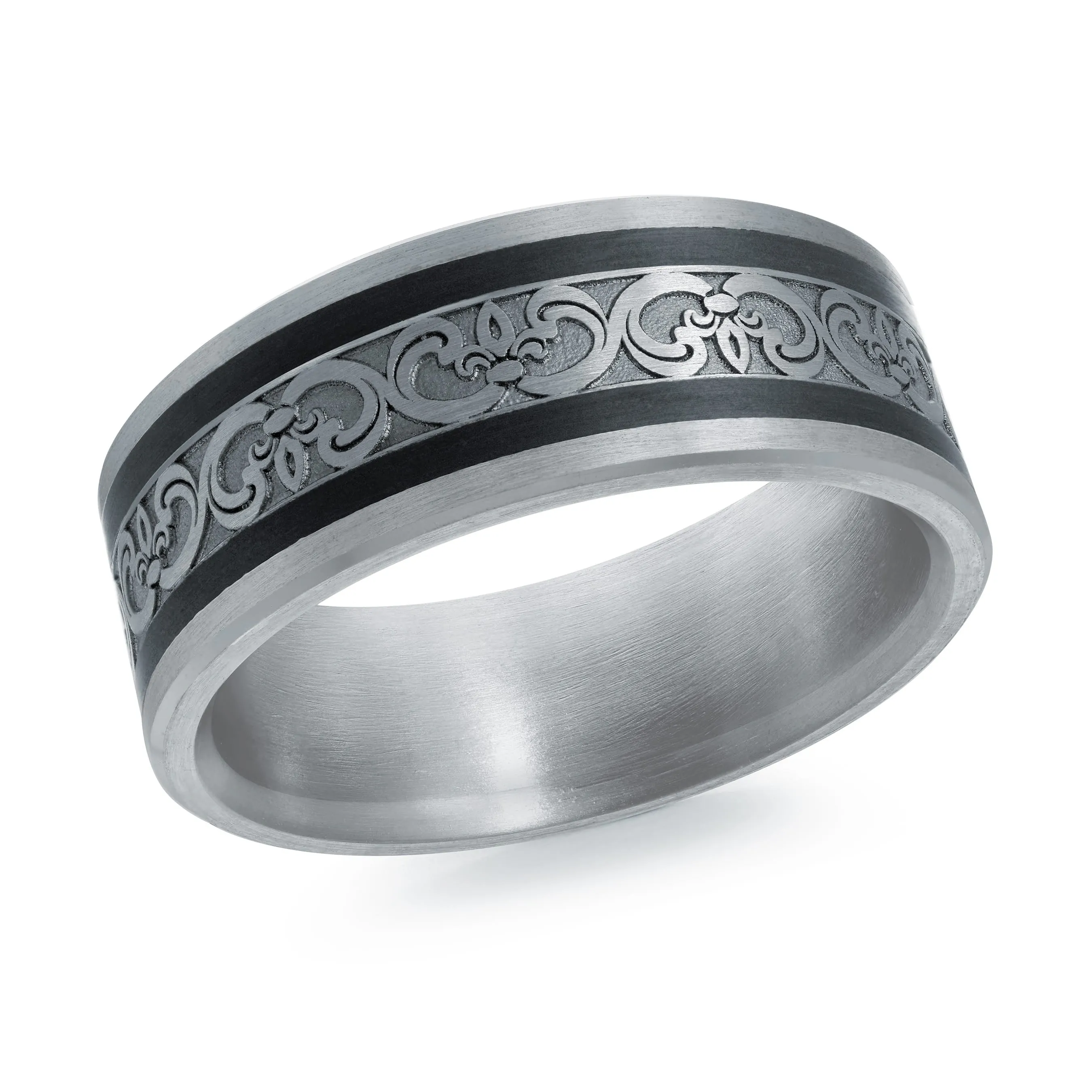 14K White Gold with Carbon Fiber Ring from the Noir Collection by Malo - MRDA-152-8WB