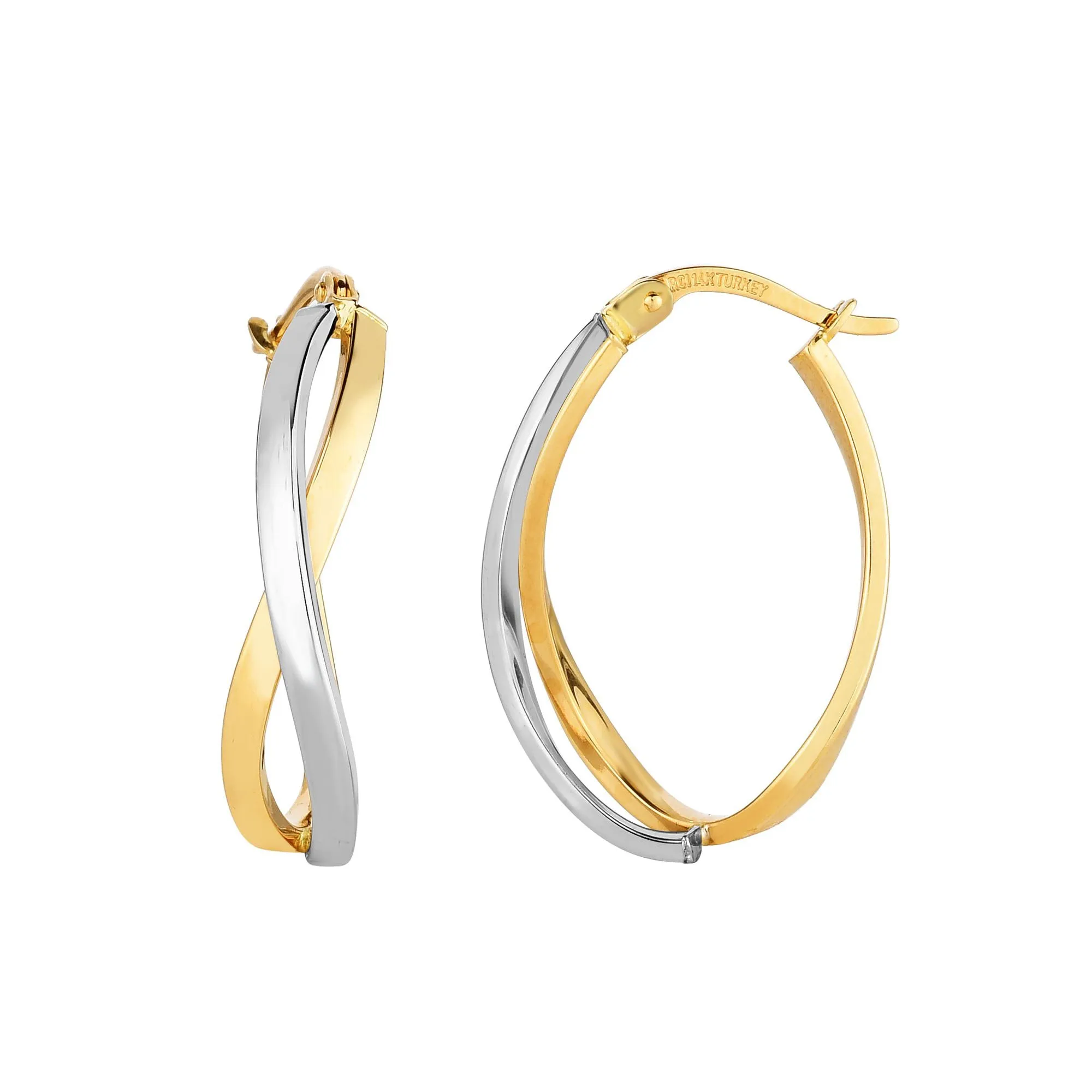 14K Yellow And White Gold Double Criss Cross Hoop Earrings