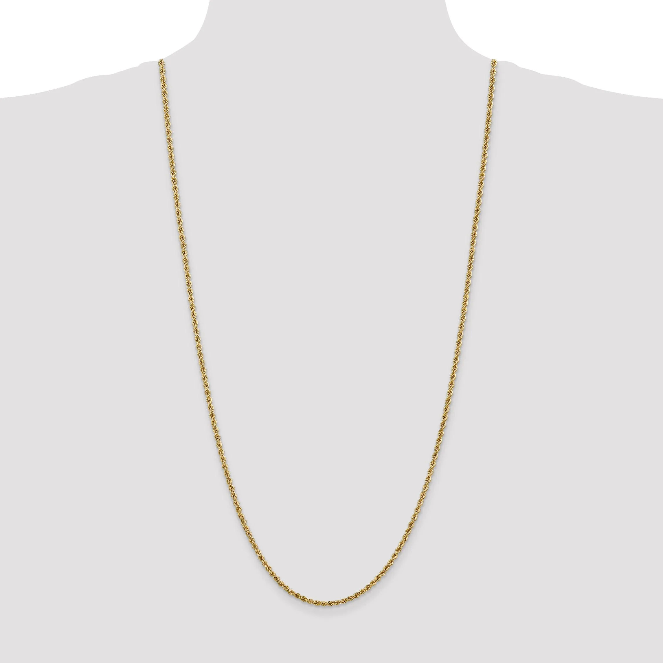 14k Yellow Gold 2.50mm Handmade Rope Chain