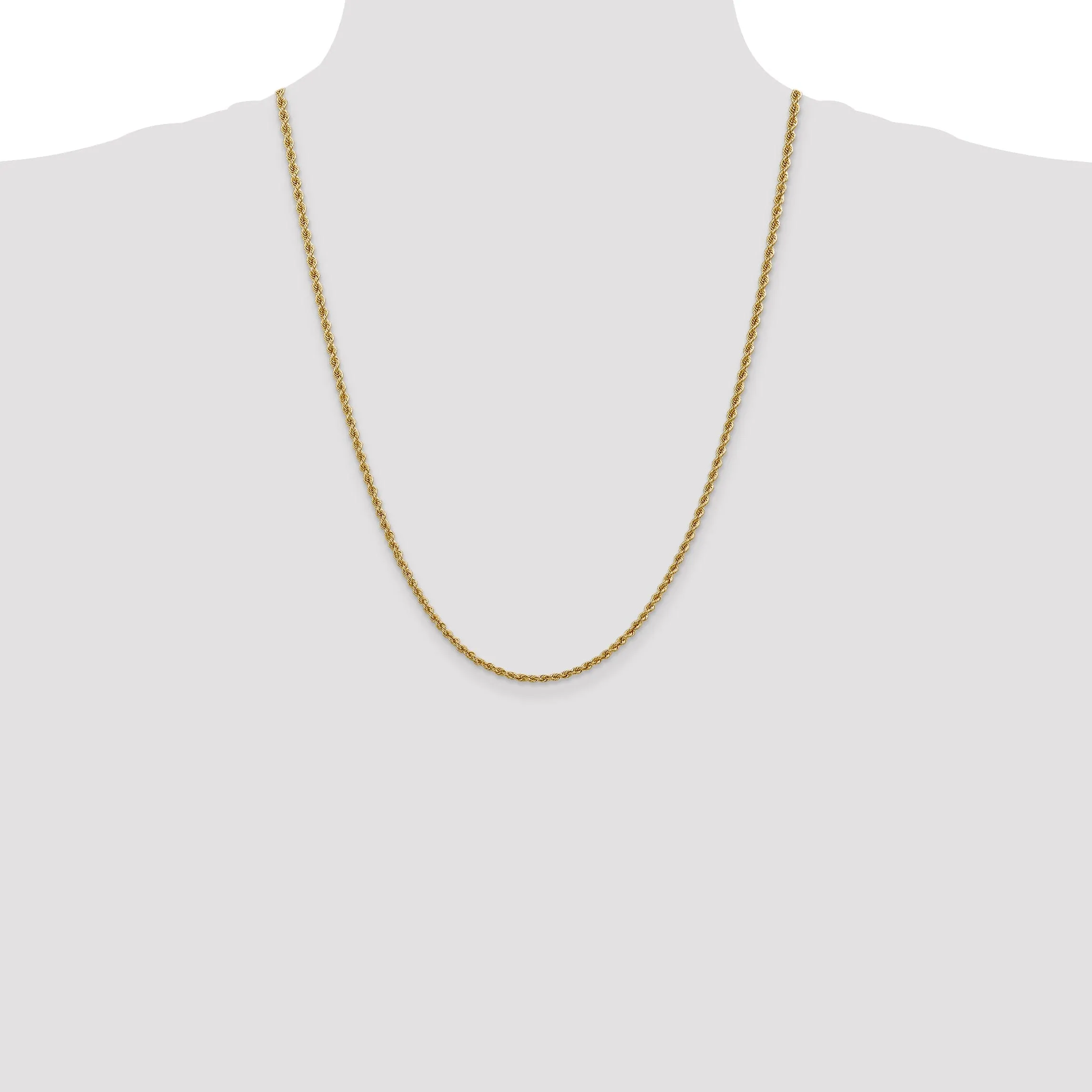 14k Yellow Gold 2.50mm Handmade Rope Chain