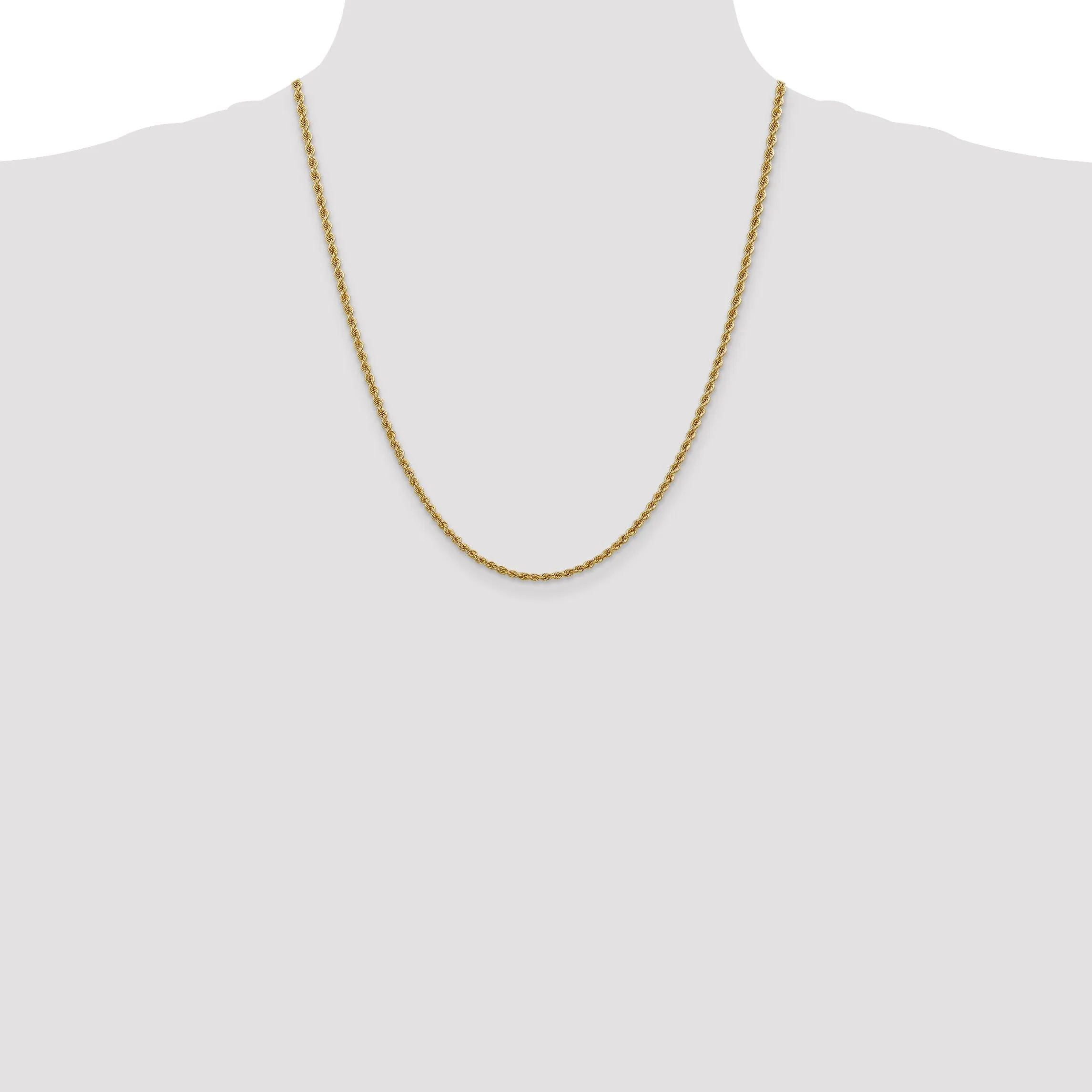 14k Yellow Gold 2.50mm Handmade Rope Chain