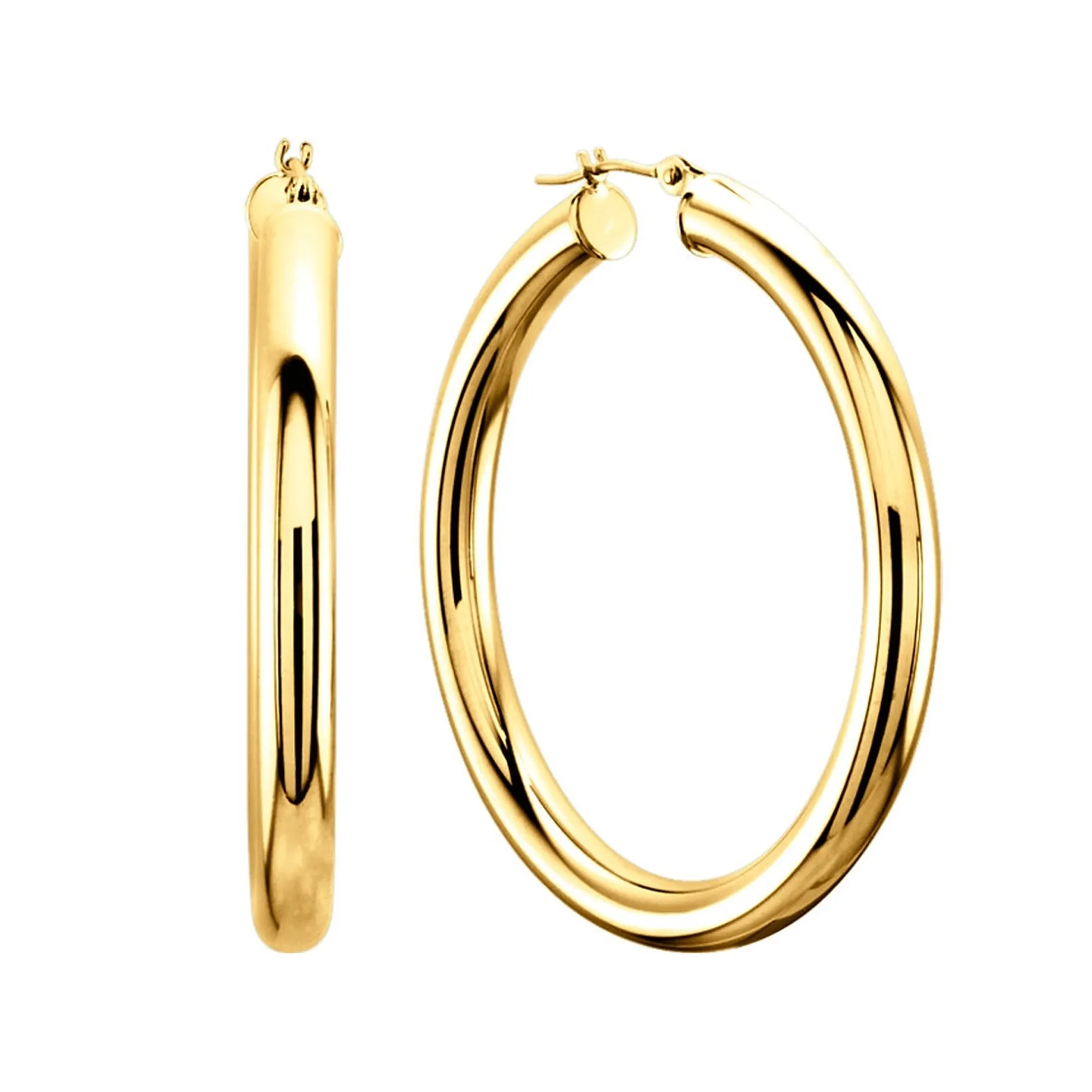 14K Yellow Gold 3MM Shiny Round Tube Hoop Earrings