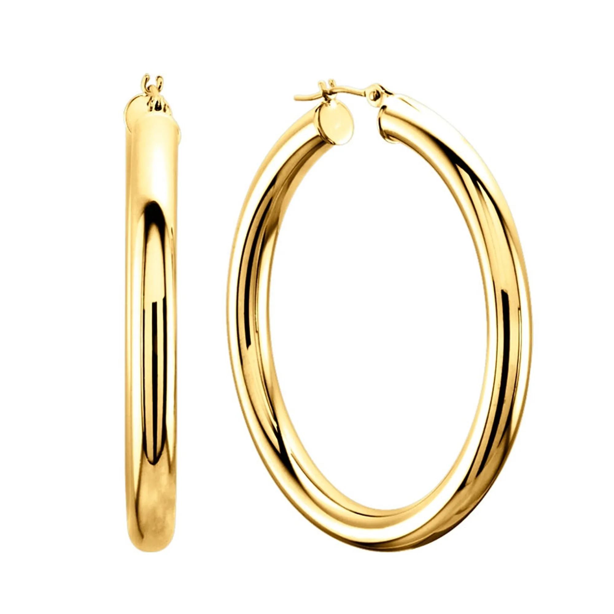 14K Yellow Gold 3MM Shiny Round Tube Hoop Earrings