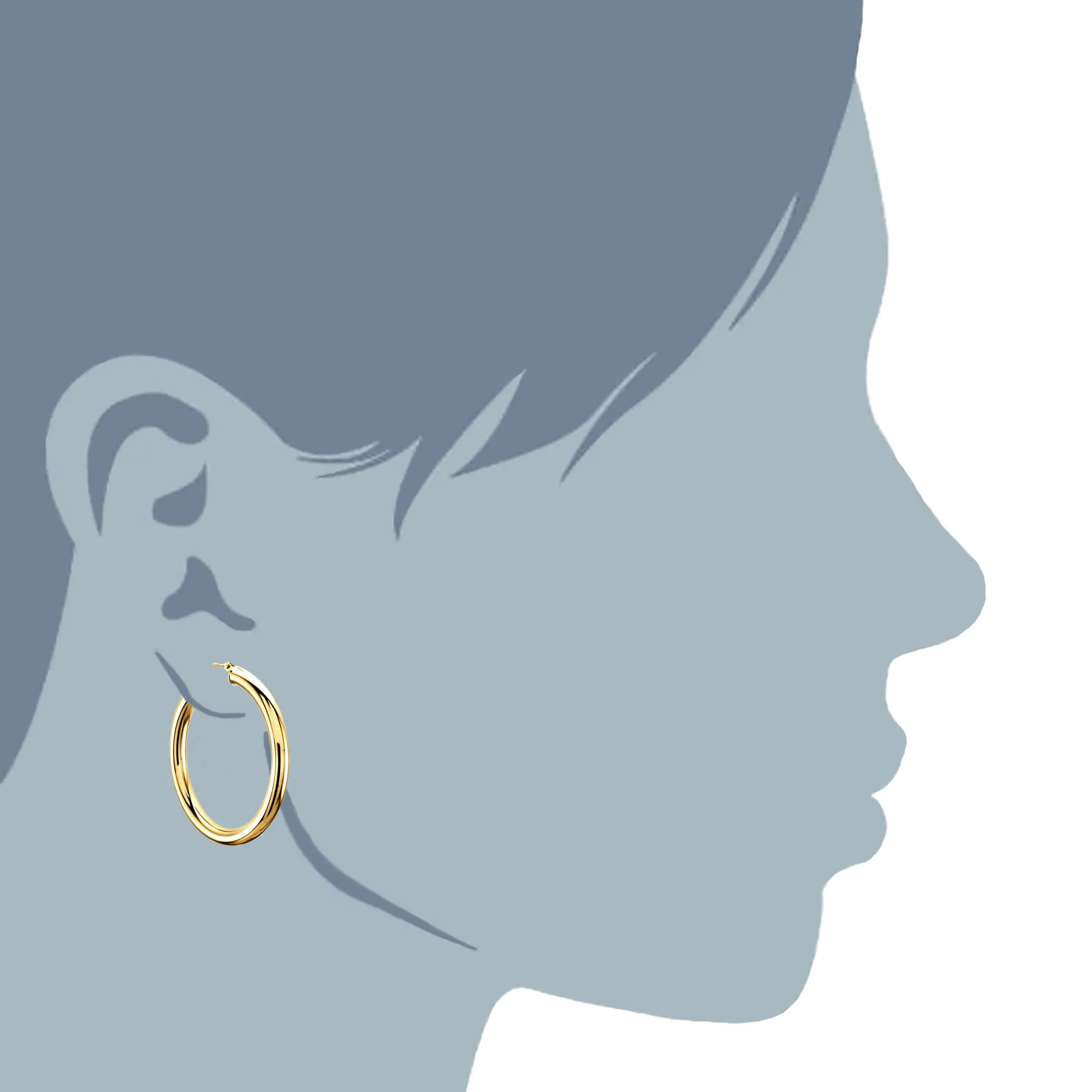 14K Yellow Gold 3MM Shiny Round Tube Hoop Earrings