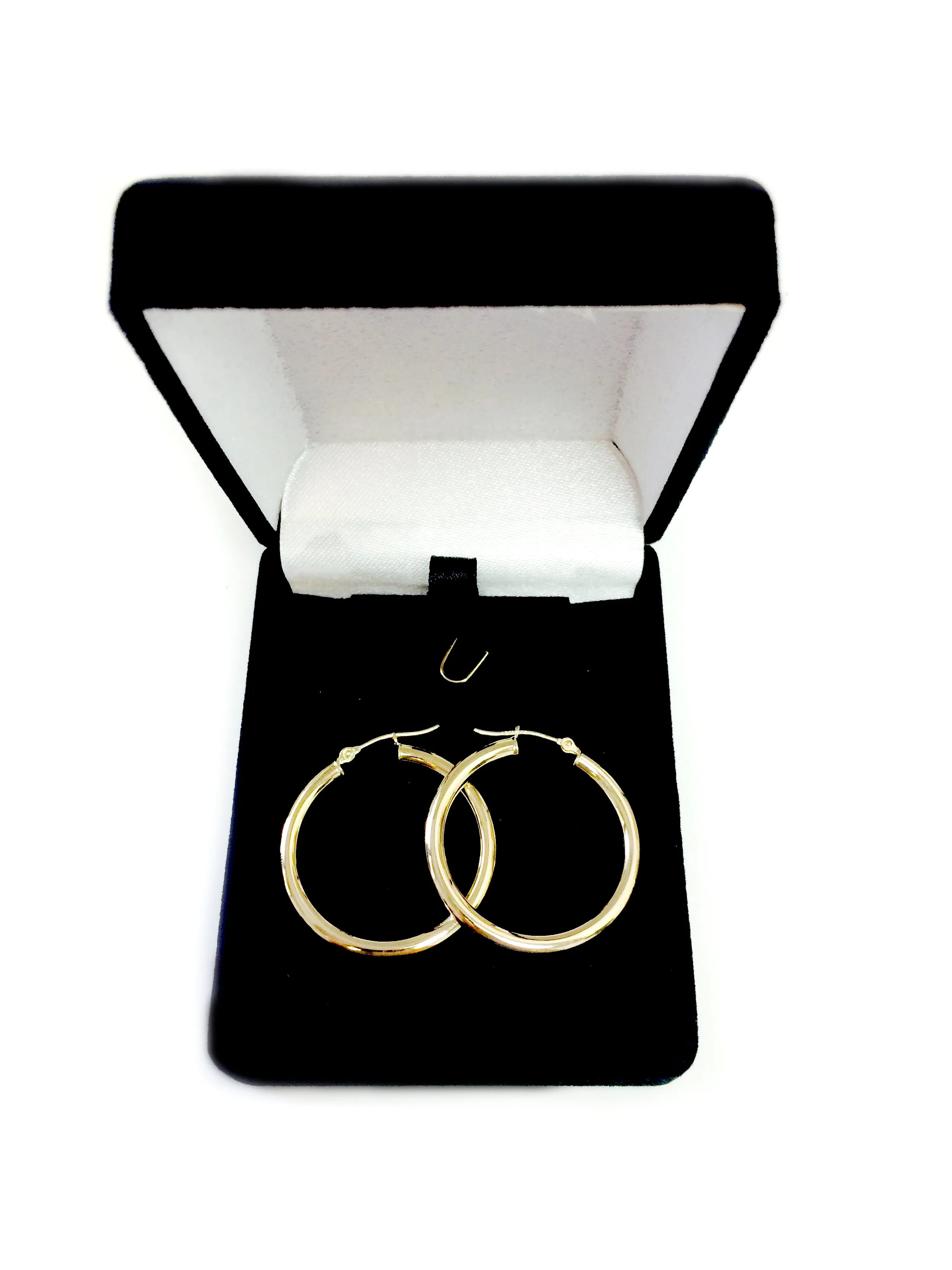 14K Yellow Gold 3MM Shiny Round Tube Hoop Earrings