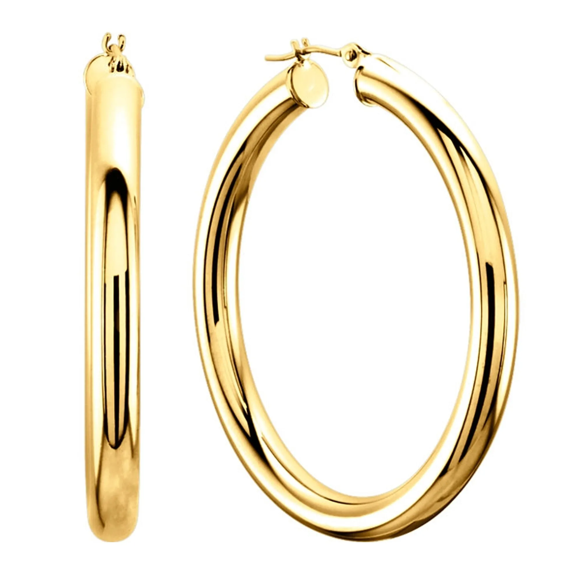 14K Yellow Gold 3MM Shiny Round Tube Hoop Earrings