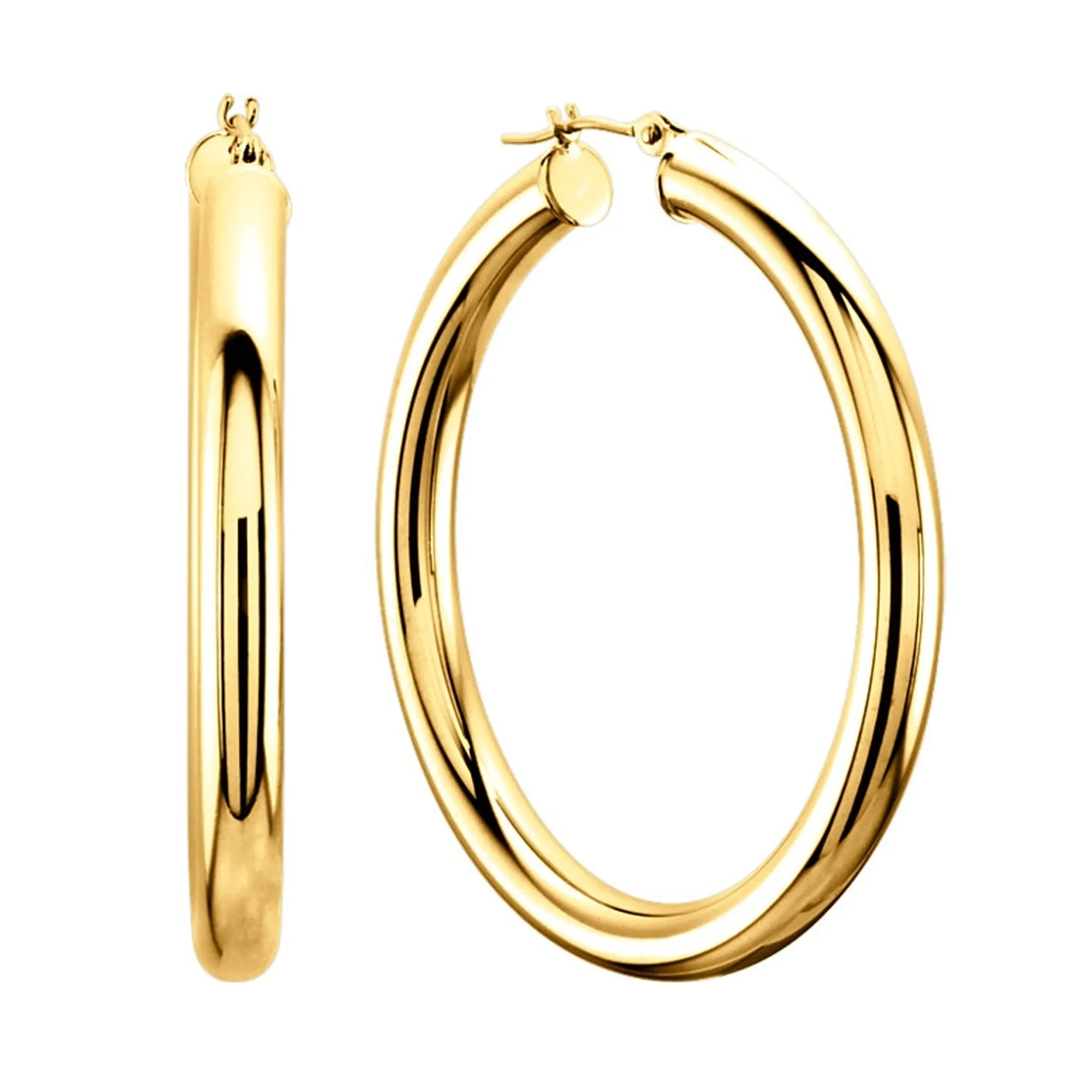 14K Yellow Gold 3MM Shiny Round Tube Hoop Earrings