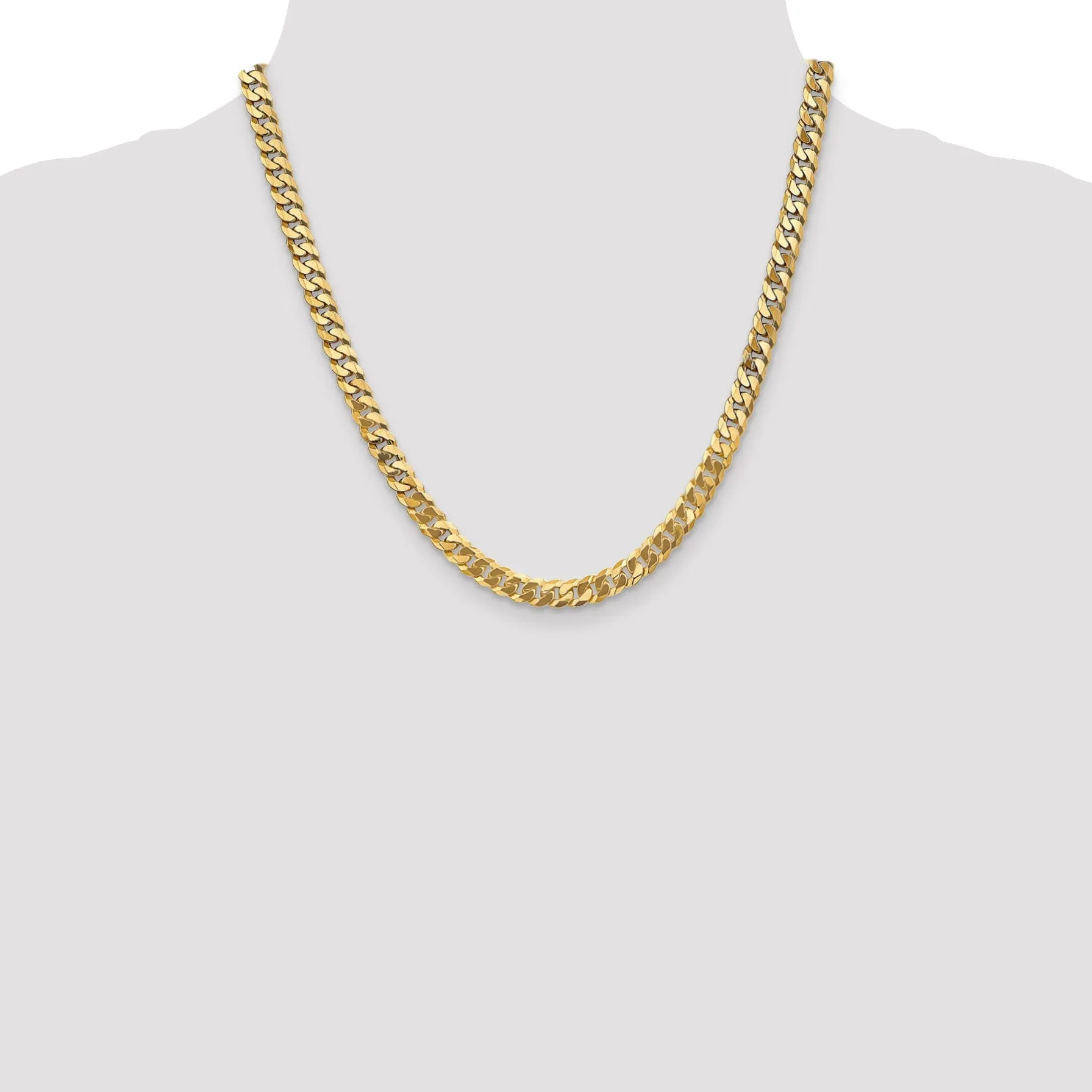 14k Yellow Gold 6.10mm Flat Beveled Curb Chain