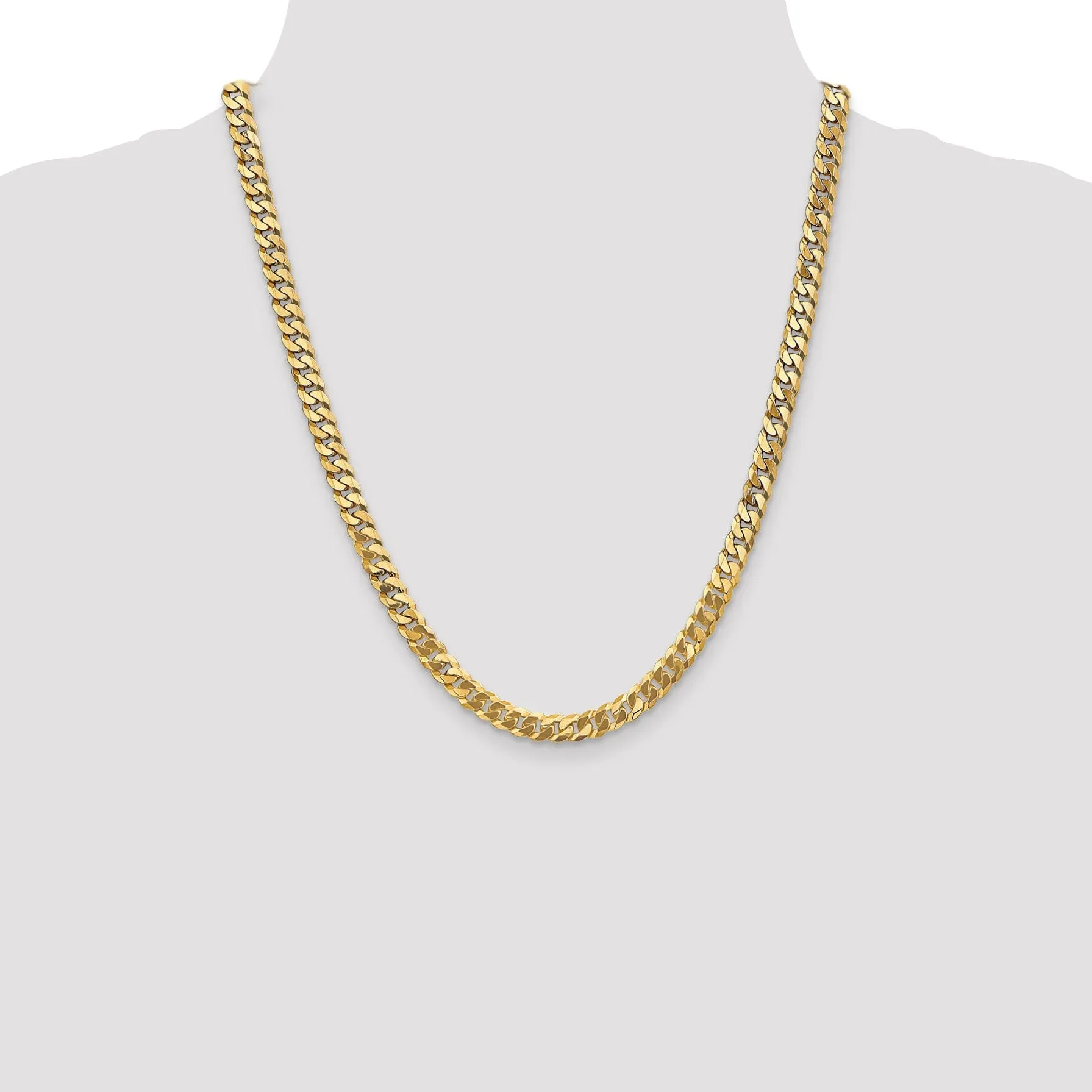 14k Yellow Gold 6.10mm Flat Beveled Curb Chain