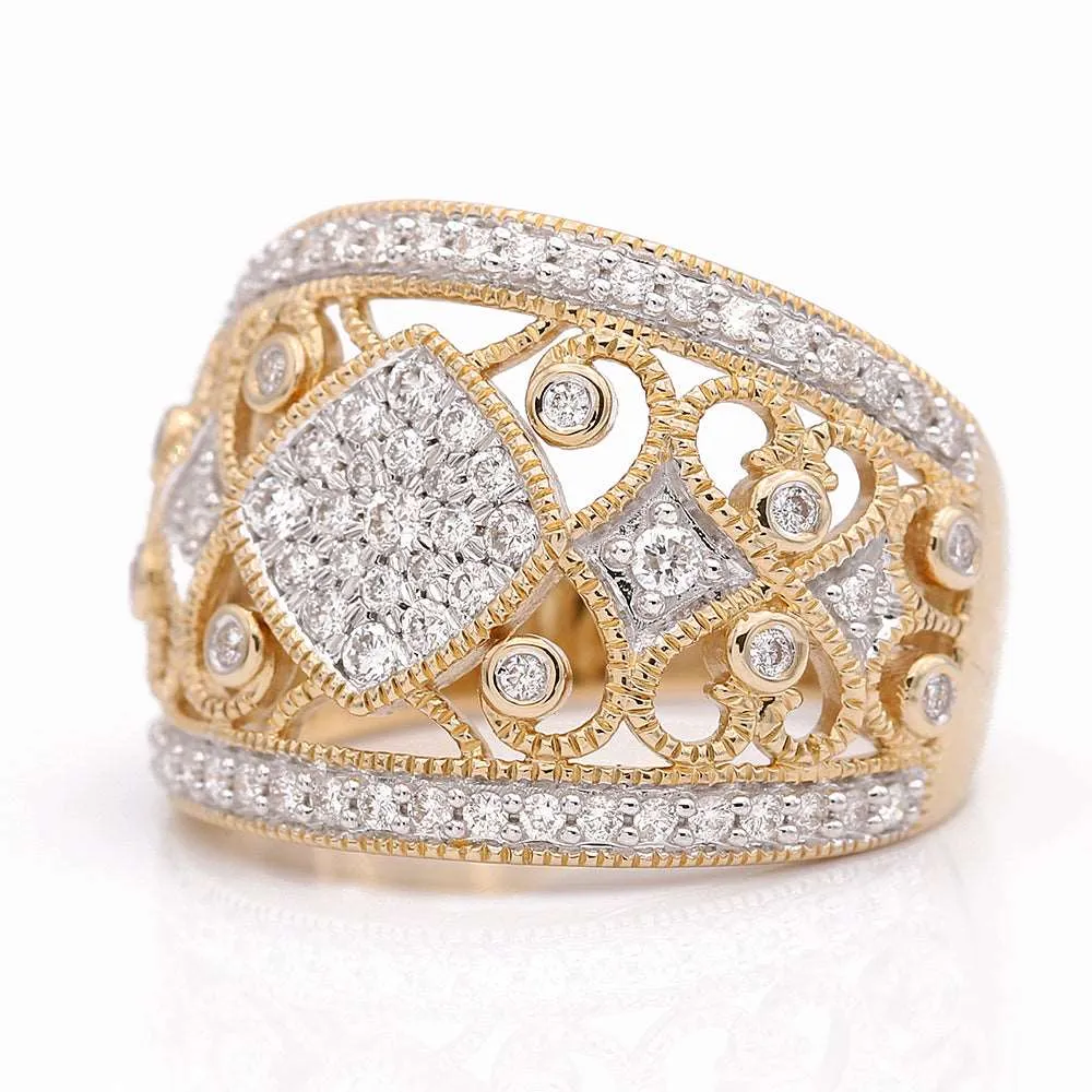 14k Yellow Gold Contemporary  Diamond Fashion Ring