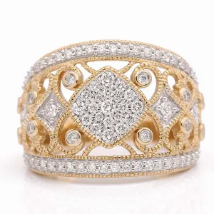 14k Yellow Gold Contemporary  Diamond Fashion Ring