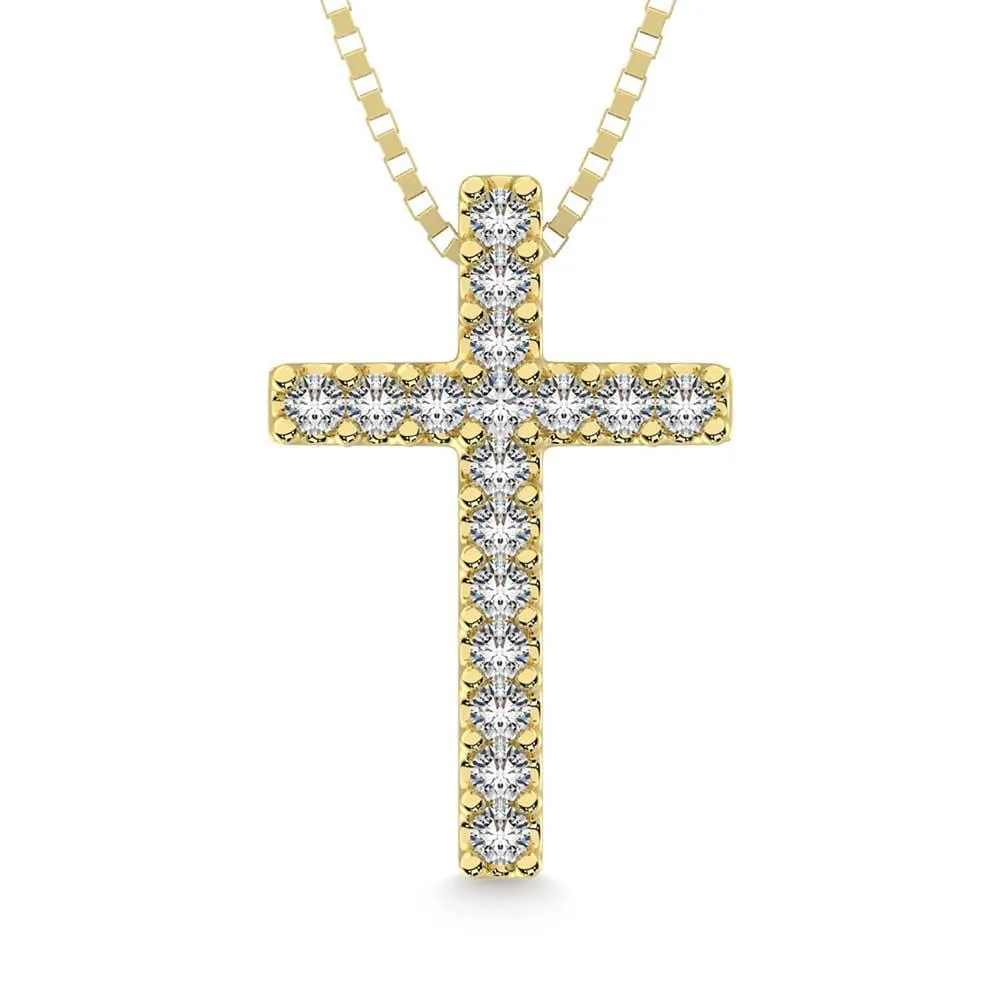 14K Yellow Gold Diamond 1/10 Ct.Tw. Cross Pendant