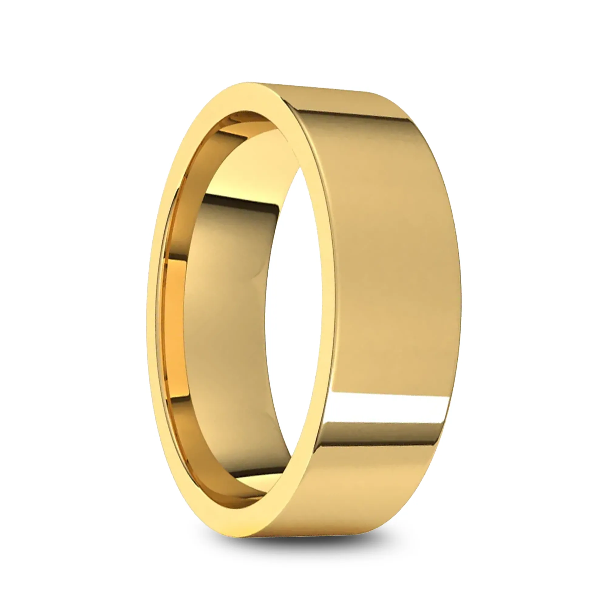 14k Yellow Gold Men's Flat Ring with Polished Finish - 5mm - 10mm