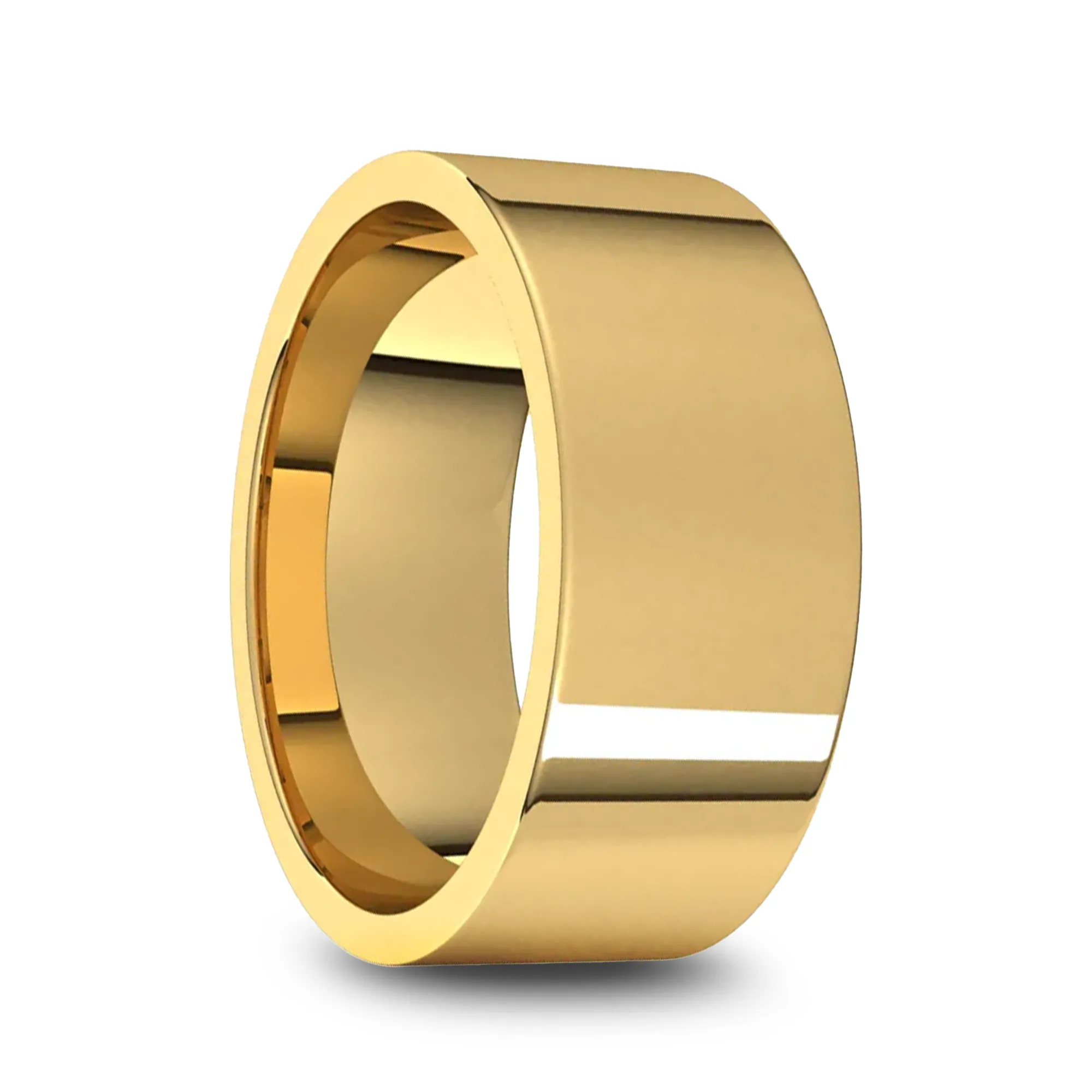 14k Yellow Gold Men's Flat Ring with Polished Finish - 5mm - 10mm