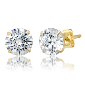 14k Yellow Gold Round Cut White Cubic Zirconia Stud Earrings